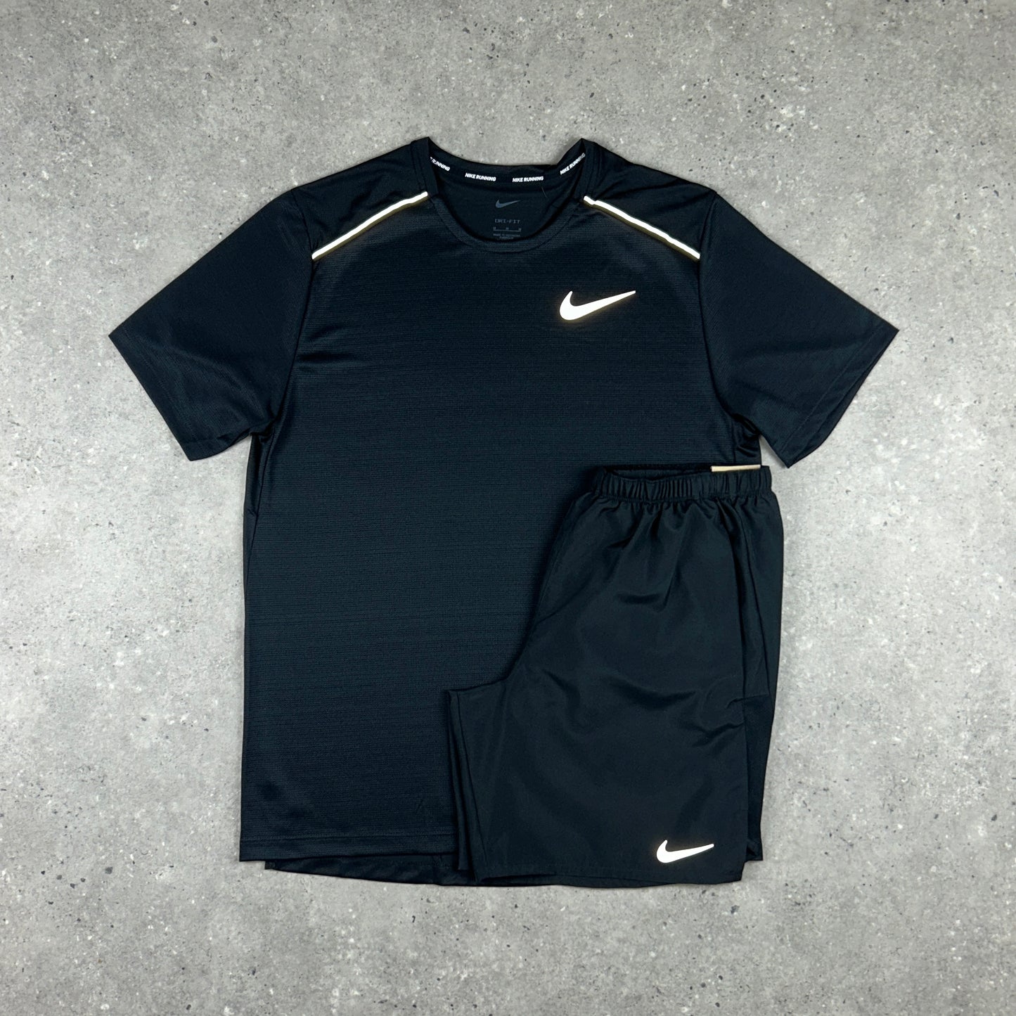 NIKE 1.0 MILER T-SHIRT BLACK & BLACK CHALLENGER SHORT SET