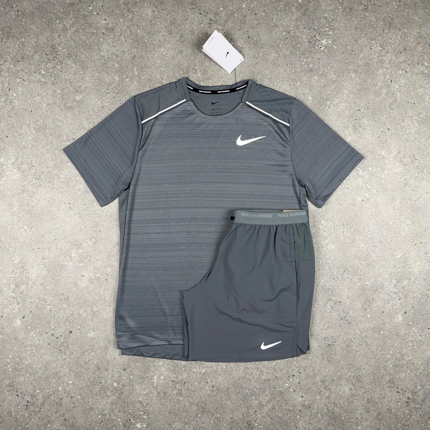 NIKE MILER T-SHIRT SHORTS SET SMOKE GREY