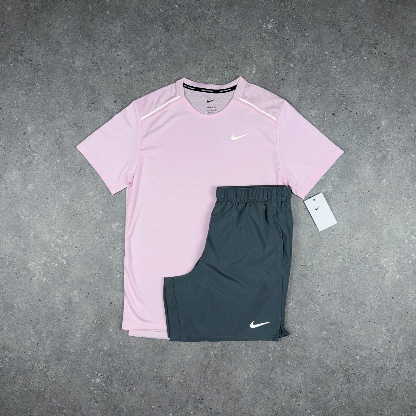 NIKE MILER T-SHIRT SHORTS SET PINK FOAM
