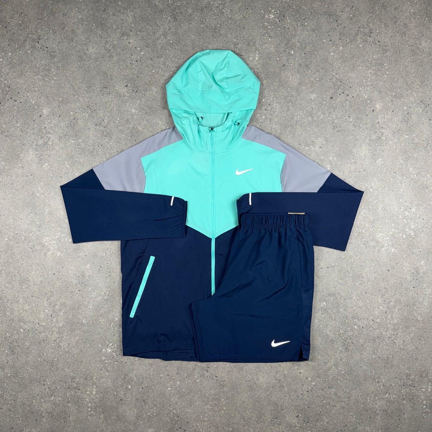 NIKE WINDRUNNER JACKET SHORTS SET TURQUOISE/MIDNIGHT NAVY