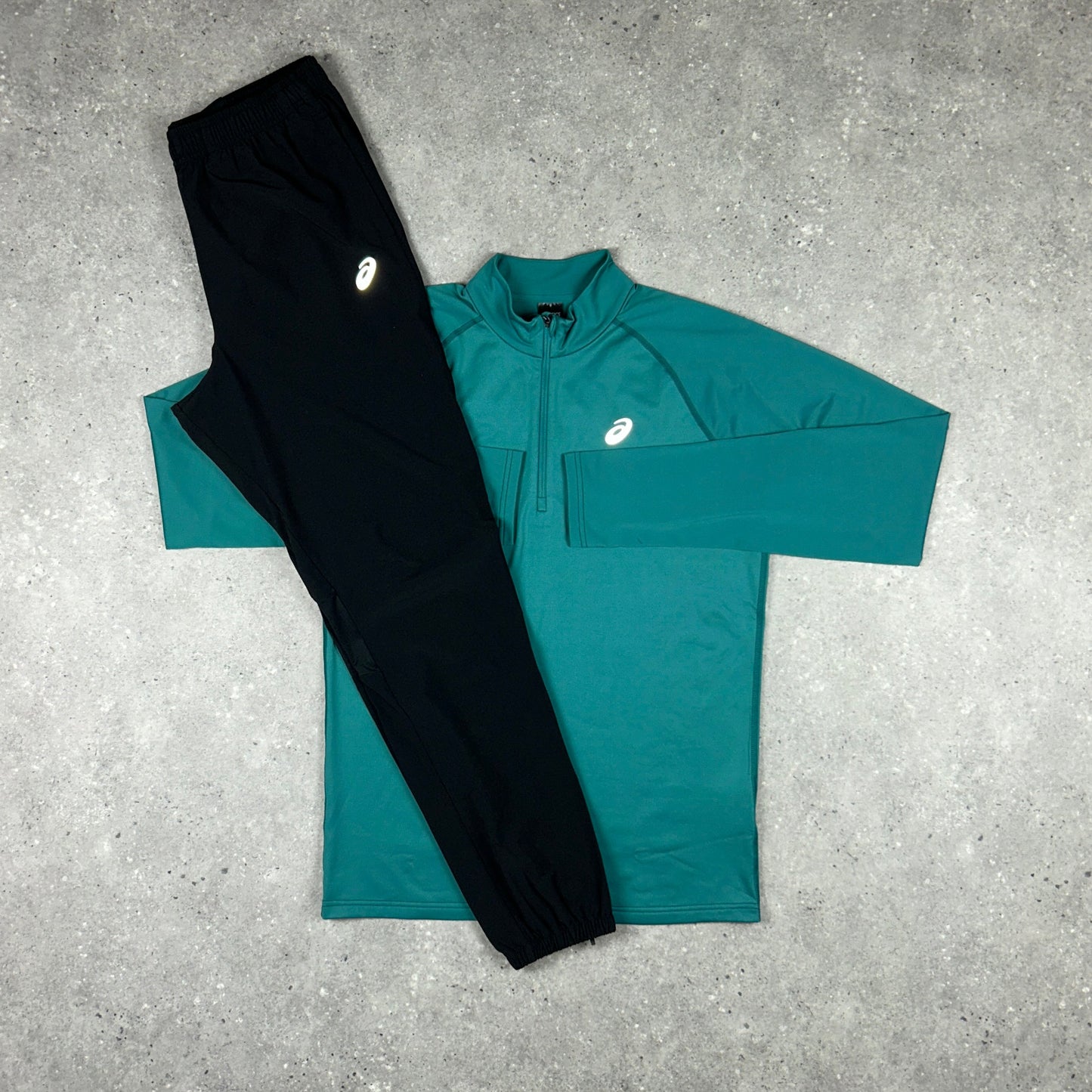 ASICS PACER 1/4 ZIP RAINY LAKE & BLACK CORE BOTTOMS SET