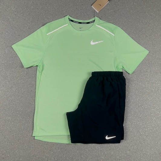 NIKE MILER T-SHIRT VAPOUR GREEN & BLACK CHALLENGER SHORTS SET