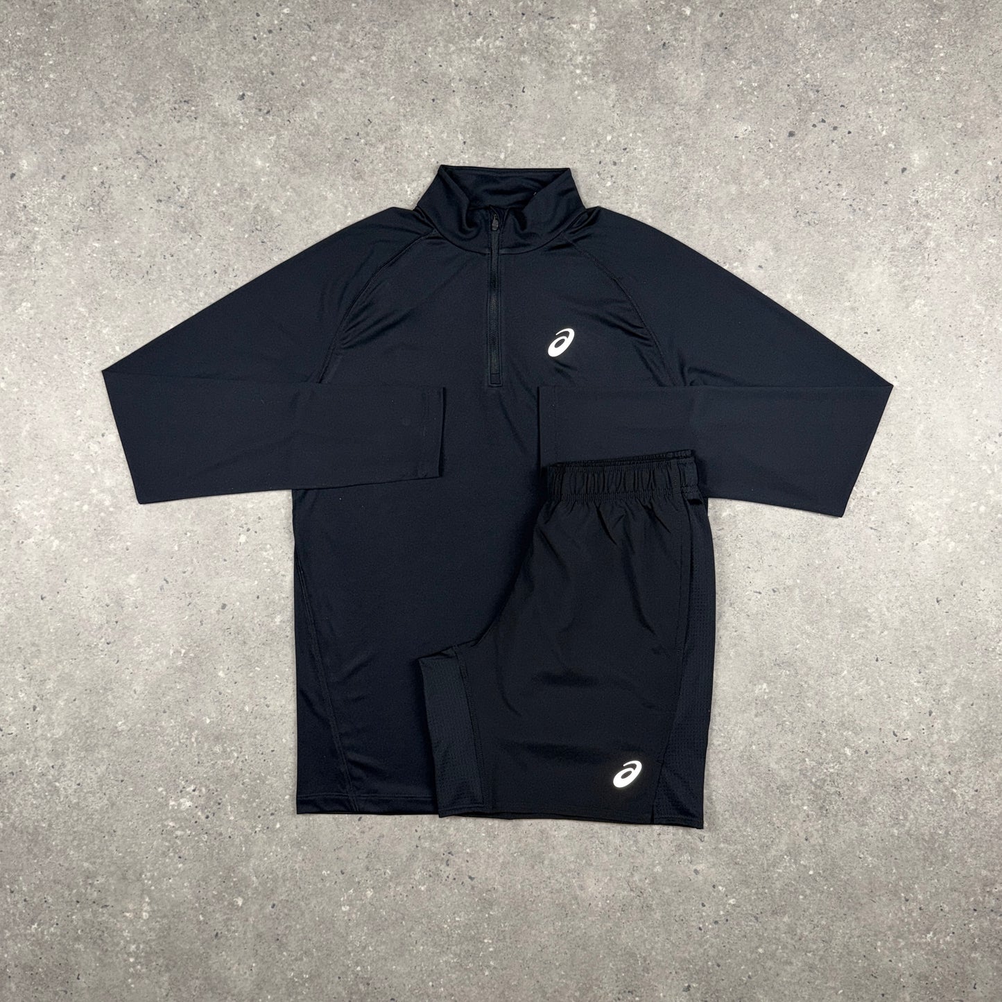 ASICS CORE 1/4 ZIP SHORTS SET BLACK
