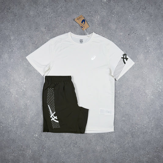 ASICS ICON T-SHIRT SHORTS SET CREAM/BROWN STONE