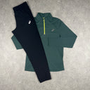 ASICS THERMA 1/4 ZIP PANTS SET FOREST GREEN/BLACK