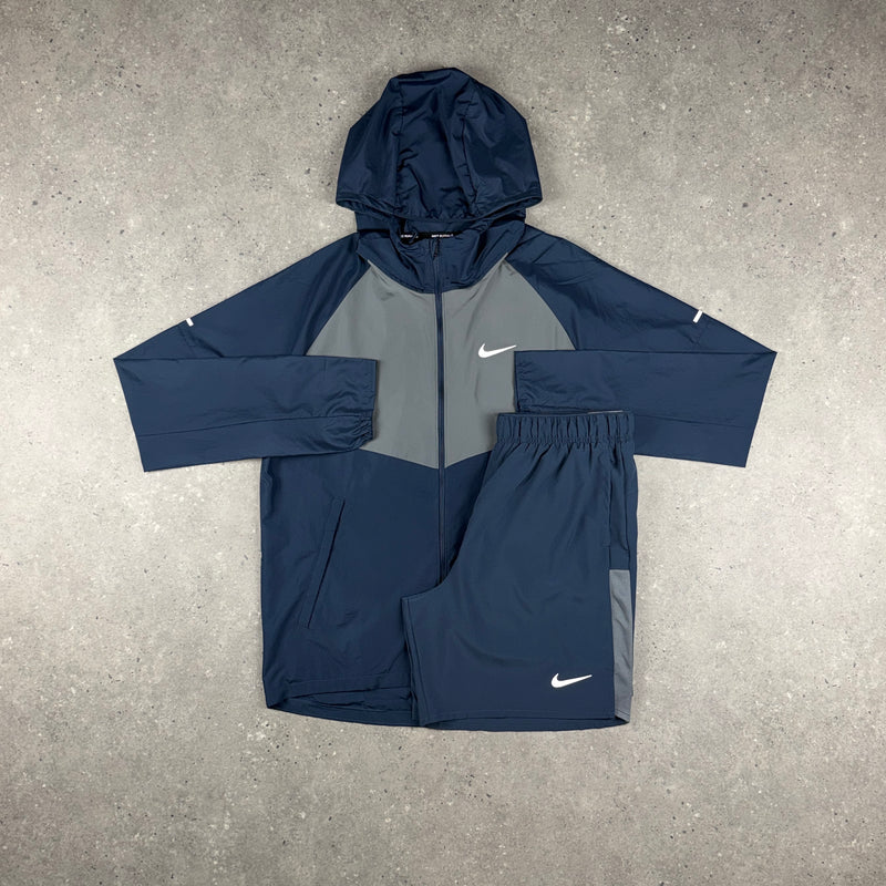 NIKE REPEL WINDRUNNER JACKET SHORTS SET NAVY / GREY