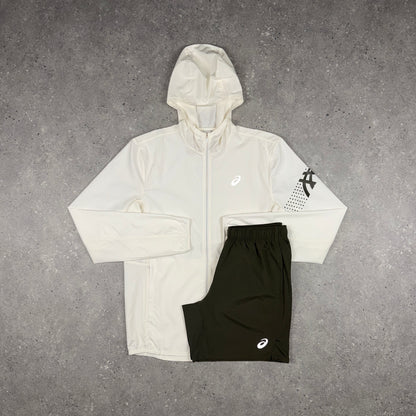 ASICS ICON JACKET SHORTS SET CREAM/BROWN STONE