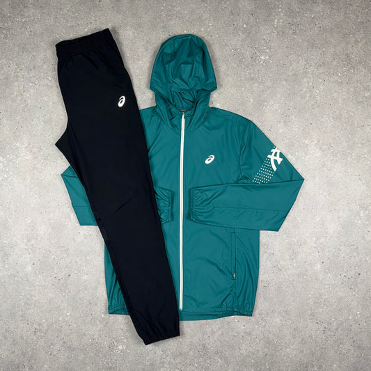ASICS ICON JACKET RAINY LAKE & BLACK CORE BOTTOMS SET