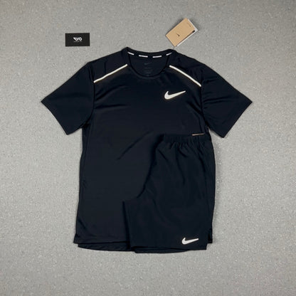 NIKE 1.0 MILER T-SHIRT BLACK & BLACK CHALLENGER SHORT SET