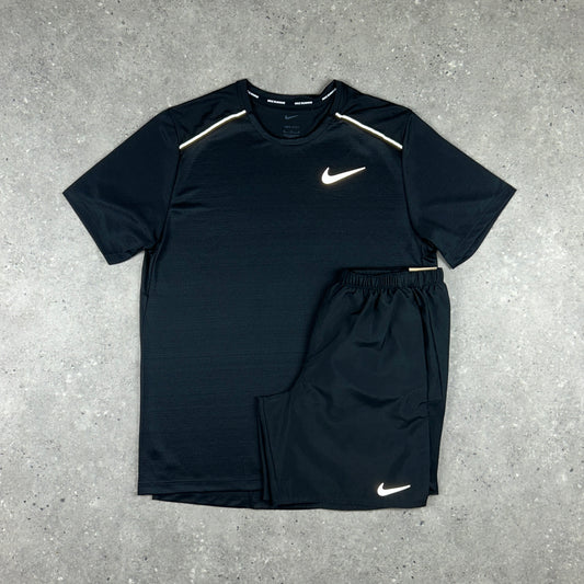 NIKE 1.0 MILER T-SHIRT BLACK & BLACK CHALLENGER SHORT SET