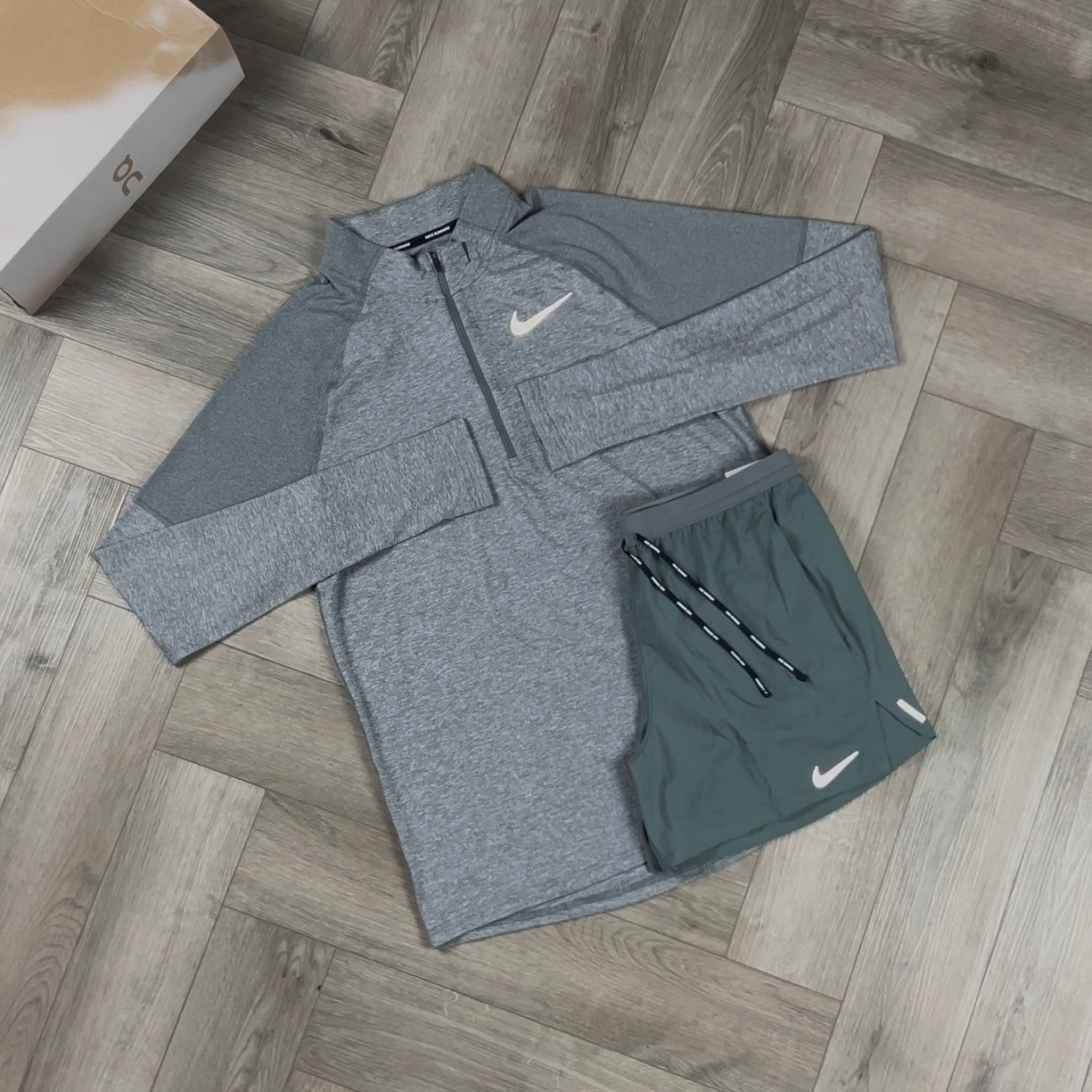 NIKE ELEMENT 1/4 ZIP GREY & NIKE FLEX STRIDE SHORTS 5” GREY