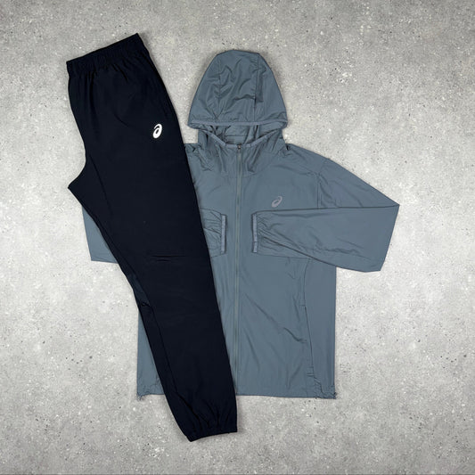 ASICS CORE JACKET GREY & WOVEN CORE PANTS BLACK