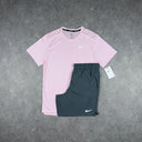 NIKE MILER T-SHIRT SHORTS SET PINK FOAM
