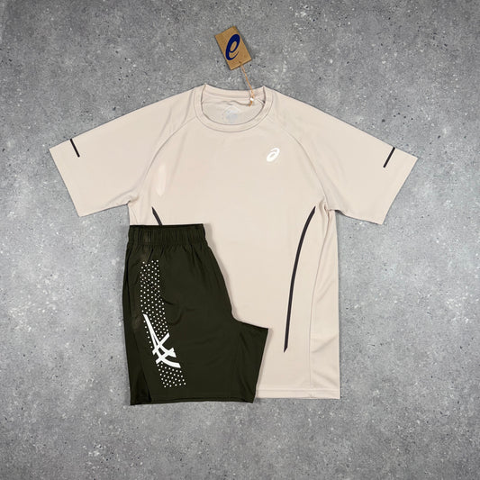 ASICS CURVE T-SHIRT SHORTS SET BIRCH/BROWN STONE