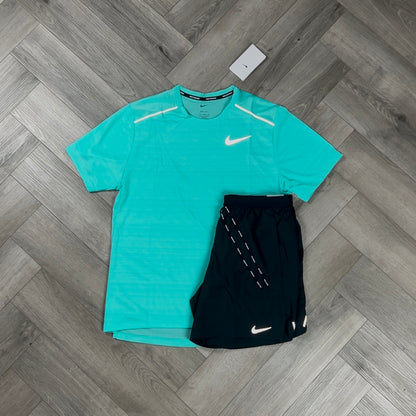 NIKE MILER T-SHIRT TURQUOISE & NIKE FLEX STRIDE SHORTS 7” BLACK