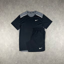 NIKE MILER T-SHIRT SHORTS SET BLACK / GREY