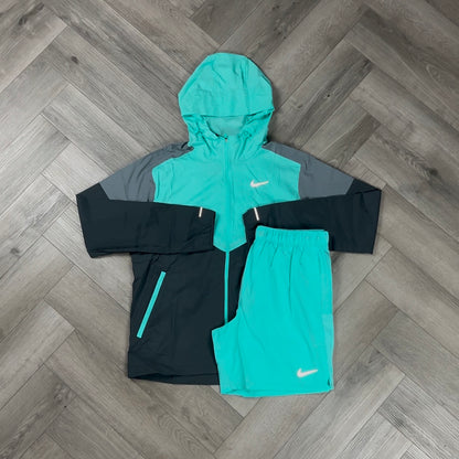 NIKE UV WINDRUNNER JACKET TURQUOISE BLUE & TURQUOISE BLUE CHALLENGER SHORTS SET