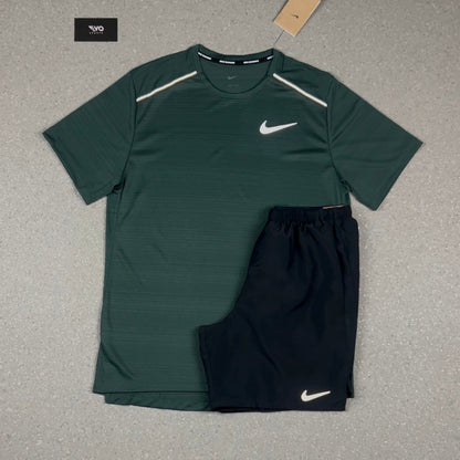 NIKE MILER T-SHIRT VINTAGE GREEN & BLACK CHALLENGER SHORTS SET