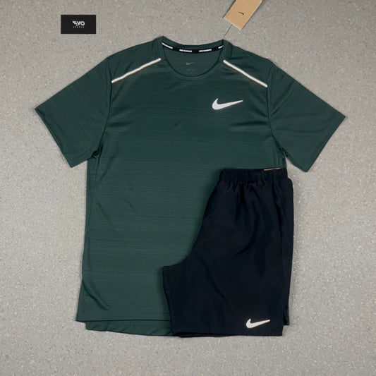 NIKE MILER T-SHIRT VINTAGE GREEN & BLACK CHALLENGER SHORTS SET