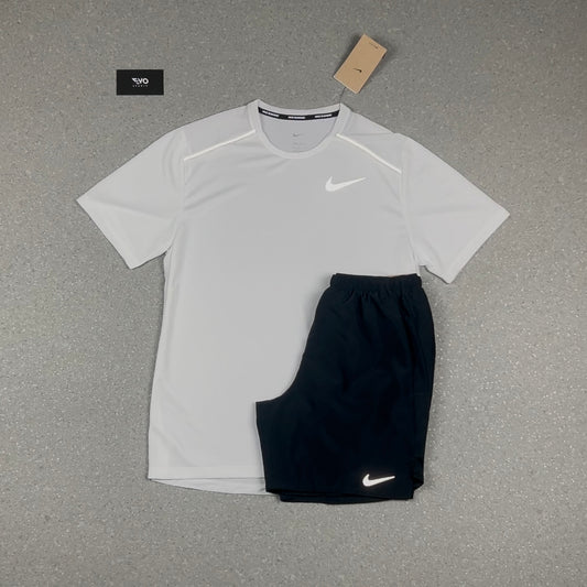 NIKE 1.0 MILER T-SHIRT WHITE & BLACK 7” CHALLENGER SHORT SET
