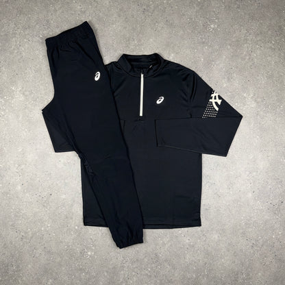 ASICS ICON 1/4 ZIP & CORE PANTS SET BLACK