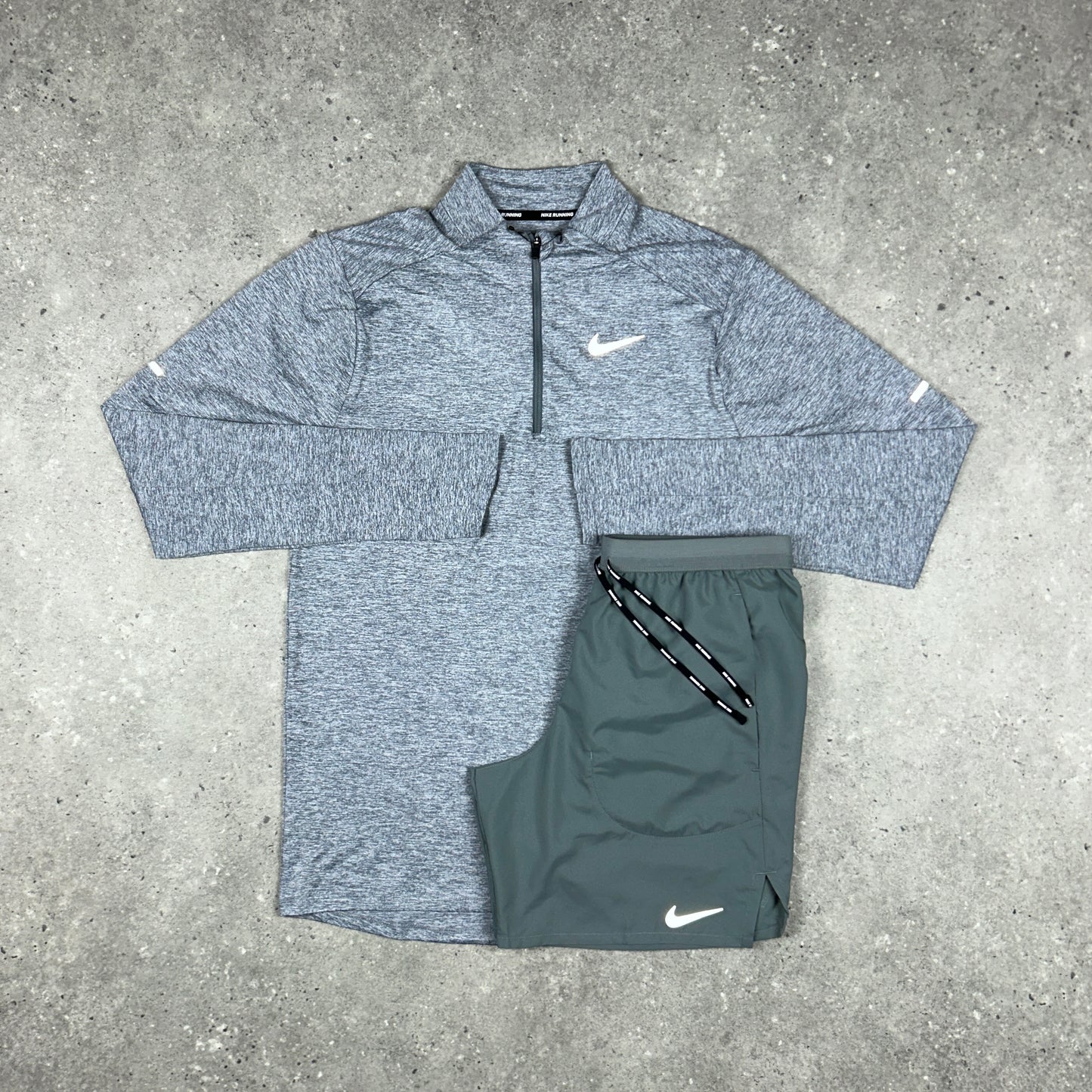 NIKE ELEMENT 1/4 ZIP TOP GREY & FLEX STRIDE SHORTS SET