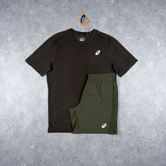 ASICS JACQUARD T-SHIRT SHORTS SET BROWN