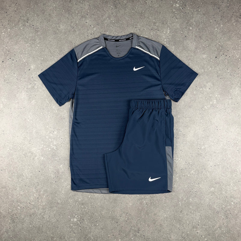 NIKE MILER T-SHIRT SHORTS SET NAVY / GREY