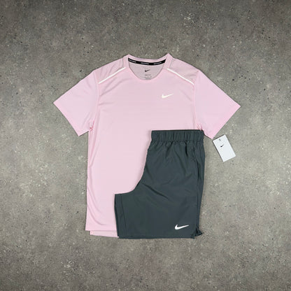 NIKE MILER T-SHIRT SHORTS SET PINK FOAM