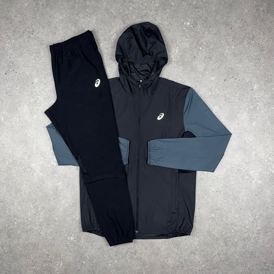 ASICS BLOCK JACKET & WOVEN PANTS SET BLACK/GREY