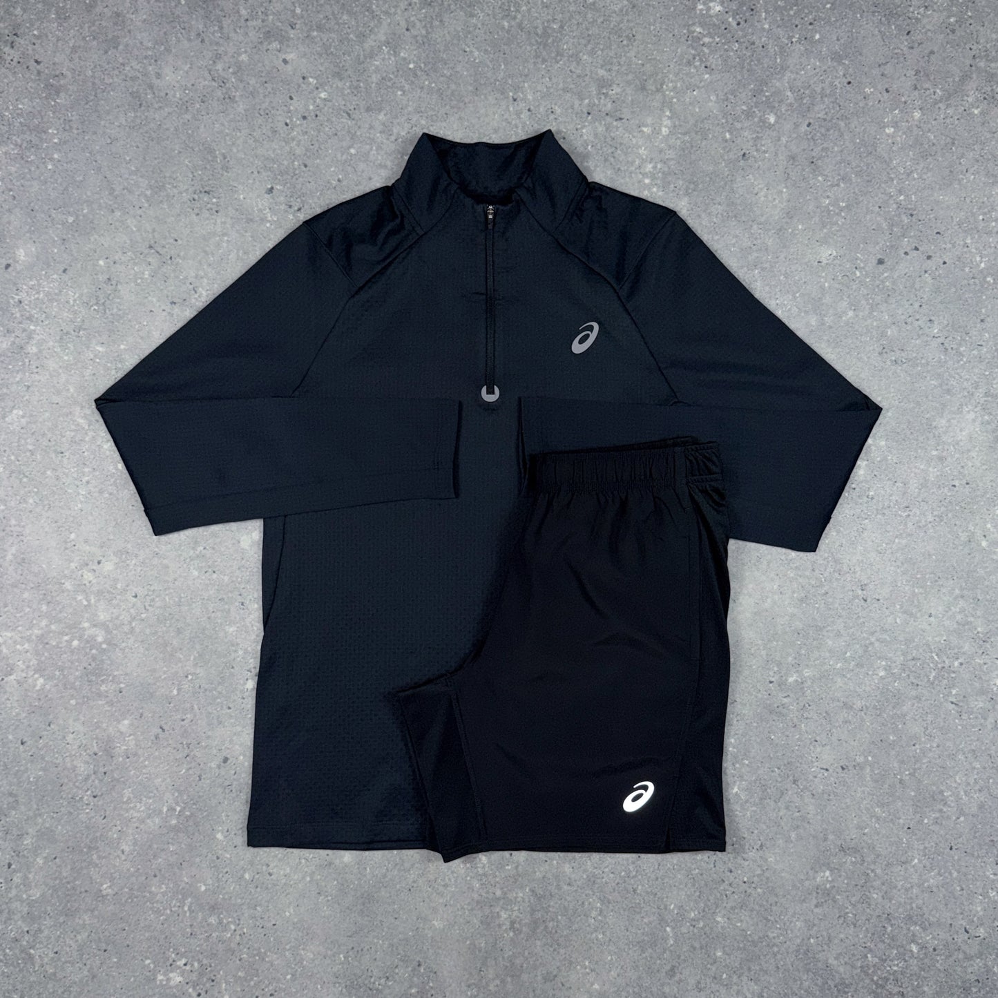 ASICS THERMA 1/4 ZIP SHORTS SET BLACK