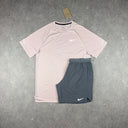 NIKE STRIDE T-SHIRT SHORTS SET SILT RED/GREY