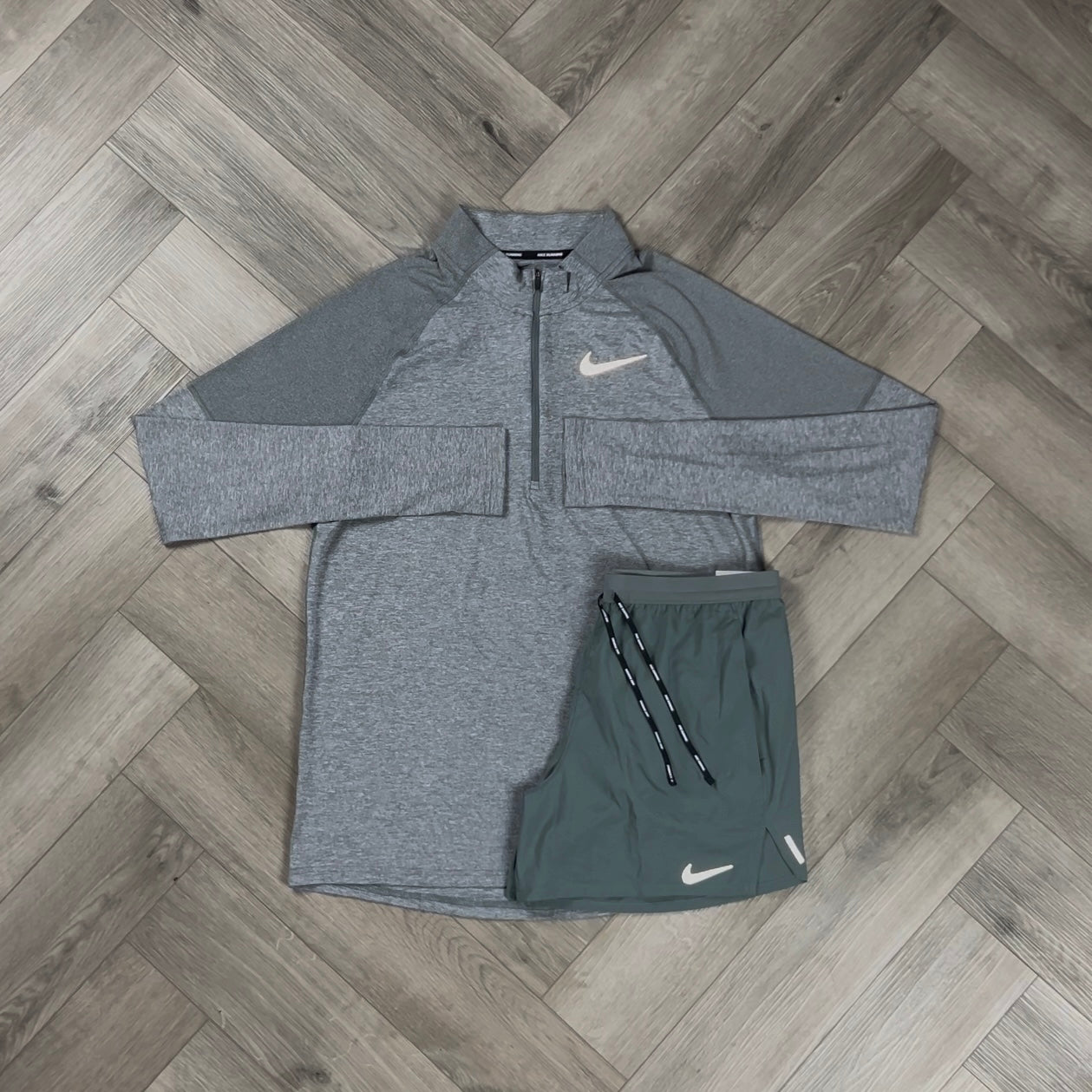 NIKE ELEMENT 1/4 ZIP GREY & NIKE FLEX STRIDE SHORTS 5” GREY