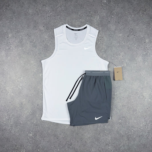 NIKE MILER VEST SHORTS SET WHITE/GREY