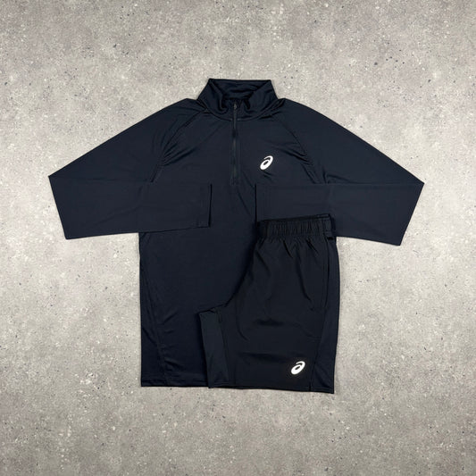 ASICS CORE 1/4 ZIP SHORTS SET BLACK