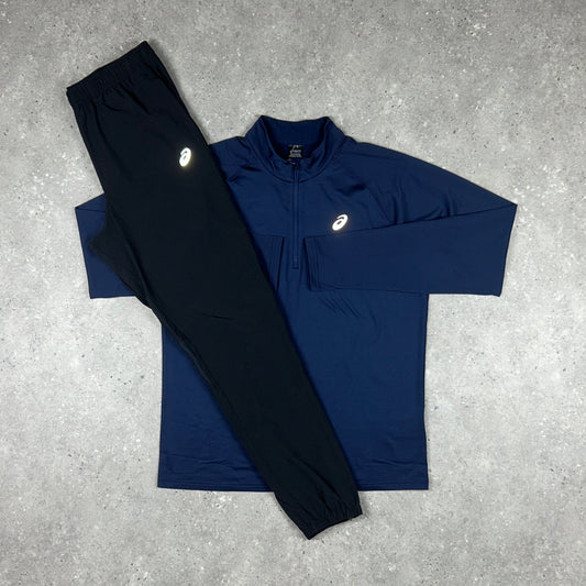 ASICS PACER 1/4 ZIP MIDNIGHT NAVY & BLACK CORE BOTTOMS SET