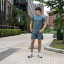 NIKE STRIDE T-SHIRT SHORTS SET MINERAL SLATE